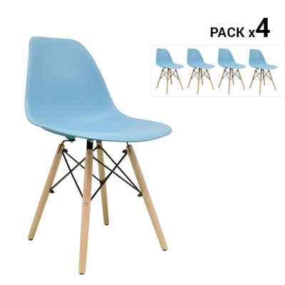 Pack de 4 cadeiras nórdicas tower azul claro inspiradas na linha eames