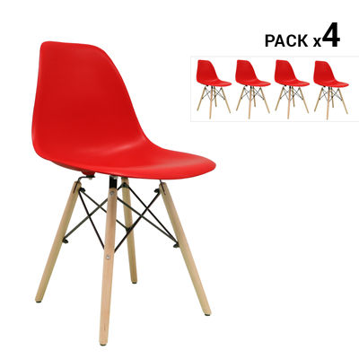 Pack de 4 cadeiras nórdicas tower vermelhas inspiradas na linha eames