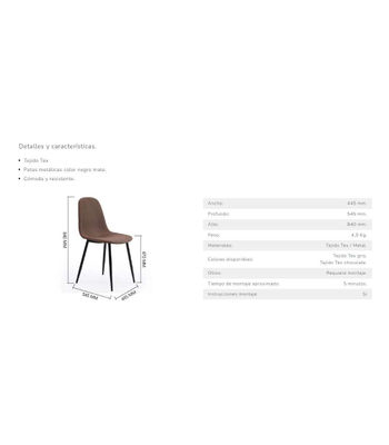 Pack de 4 sillas comedor Hall tapizado textil gris, 84cm(alto) 44,5cm(ancho) - Foto 2
