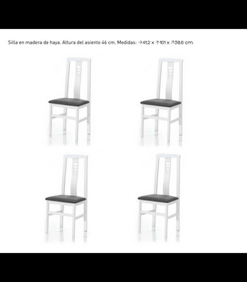 Pack de 4 sillas Lugros en madera de haya color blanco. 101 cm(alto), 41,2 - Foto 3