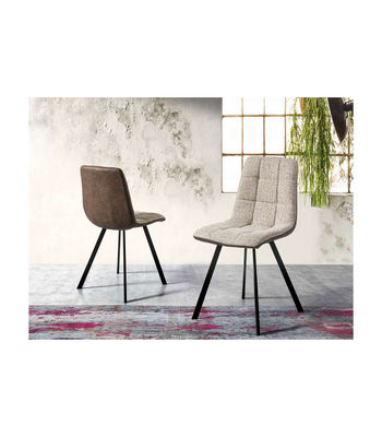 Pack de 4 sillas modelo SAMANTA acabado tela beige y ecopiel marrón, 46 x 54 x - Foto 2