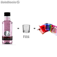 Pack Ginebra Puerto de Indias 5 cl con vaso de chupito y bolsa de organza