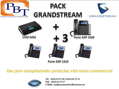 Pack Grandstream UCM6202 + poste gxp 1628 + 3 poste gxp 1610
