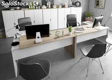 Pack muebles despacho moderno 2 mesas escritorio 5 armarios color blanco y roble