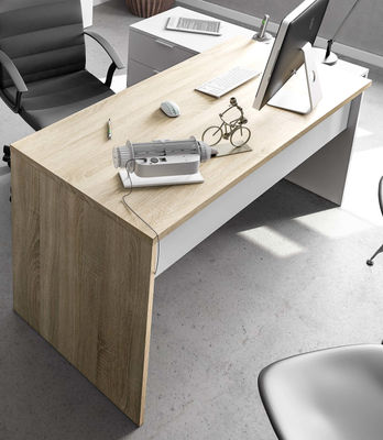 Pack muebles despacho moderno 2 mesas escritorio 5 armarios color blanco y roble - Foto 4
