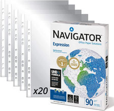 Pack Paquete de 500 Folios Navigator Universal A4 90gr + 20 Fundas Multitaladro