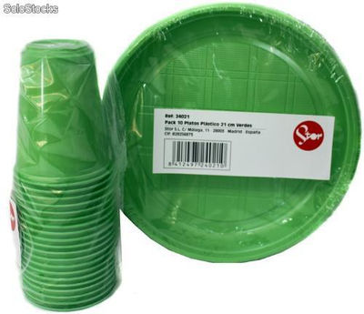Pacote de 10 placas de plástico verde 21 centímetros