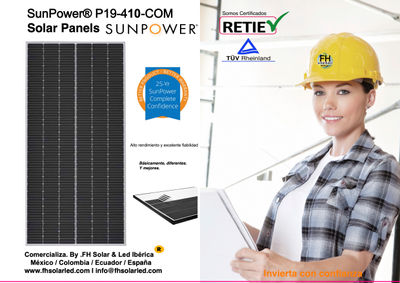 Painel solar Sunpower Eficiência SPR-P3-415W-COM-1500 tolerância de 20,1% + 5/0%