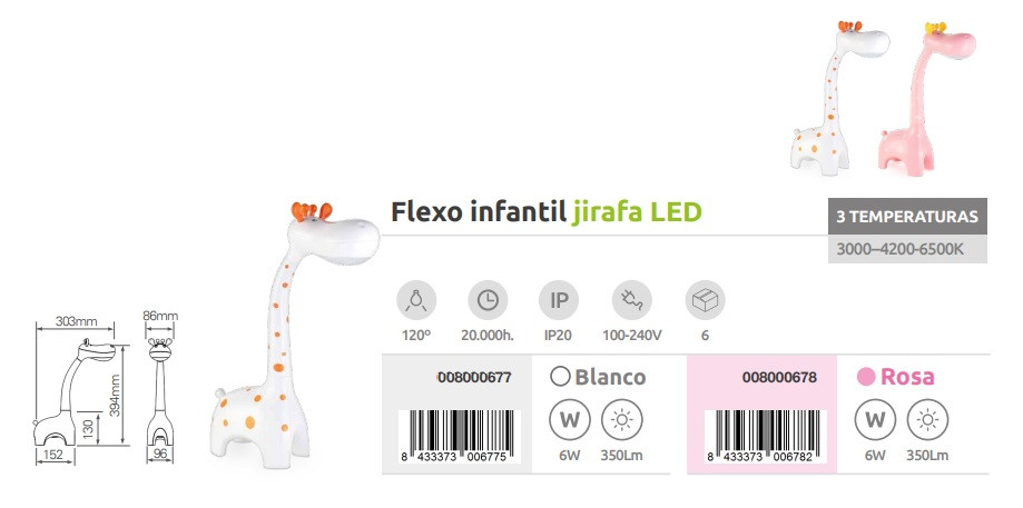 Palet flexos infantiles LED y luz de noche con forma de perro y jirafa