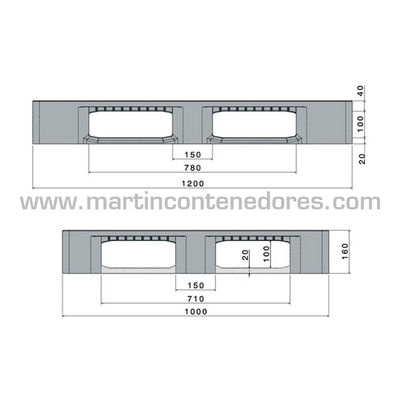 Palet plástico ranurado 1200x1000x160 mm 5 patines - Foto 4