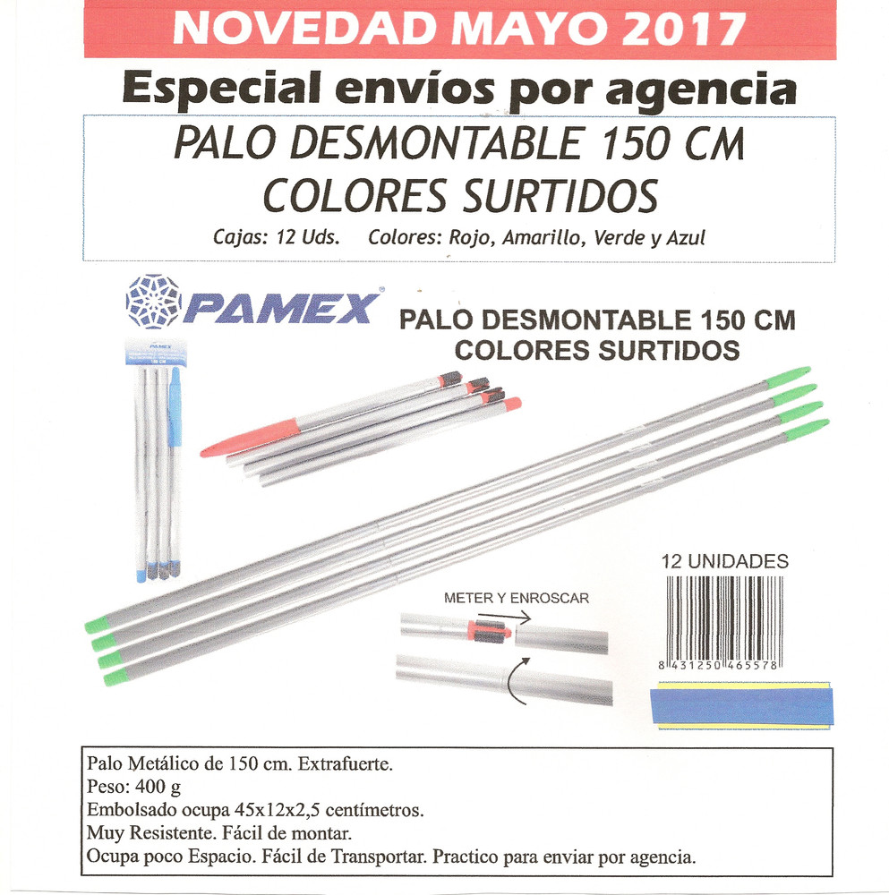 PAMEX Palo Mango Desmontable 150 cm Amarillo 