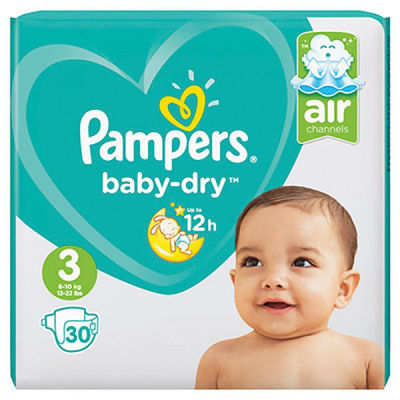 Pampers Couches taille 3 : 5-9 kg Baby Dry : le paquet de 30
