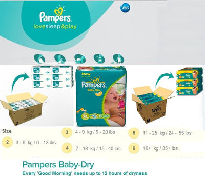 Pampers New Baby and Pampers Baby Dry all sizes