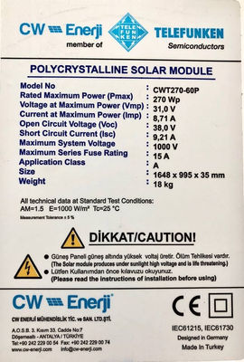 Panneau solaire polycristallin 270 wc CW ENERJI - Photo 3