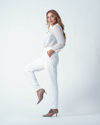 Pantalon Avec Pli - Blanc et Fuschia - Photo 2