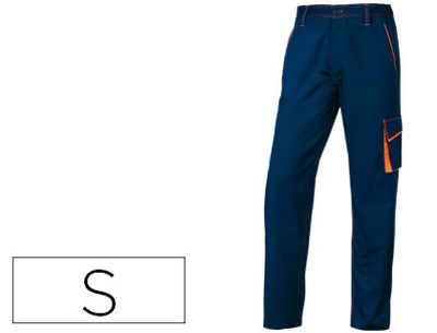 Pantalon de trabajo deltaplus cintura ajustable 5 bolsillos color azul naranja