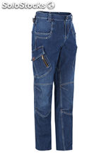 Pantalon industrial multibolsillos de hombre tejano azul de doble costura y