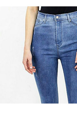 Pantalon jeans taille haute stretch perroché en en bas - Photo 2