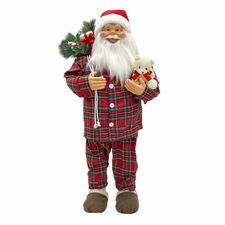 Papá noel 110H cm con pijama rojo escocés 144251 con mini luces y sonidos