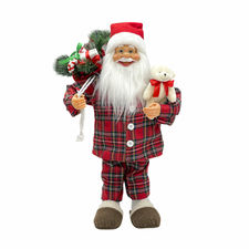 Papá noel 60H cm con pijama rojo escocés 144254 con mini luces
