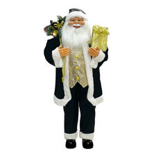 Papá noel negro y dorado 144267 vestido terciopelo 110cm con mini luces y Sonido