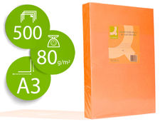 Papel color q-connect din A3 80GR naranja neon paquete de 500 hojas