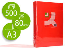 Papel color q-connect din A3 80GR rojo intenso paquete de 500 hojas