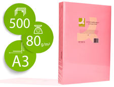 Papel color q-connect din A3 80GR rosa neon paquete de 500 hojas