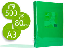 Papel color q-connect din A3 80GR verde intenso paquete de 500 hojas