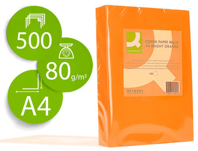 Papel color q-connect din A4 80GR naranja intenso paquete de 500 hojas