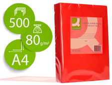 Papel color q-connect din A4 80GR rojo intenso paquete de 500 hojas