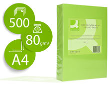Papel color q-connect din A4 80GR verde neon paquete de 500 hojas
