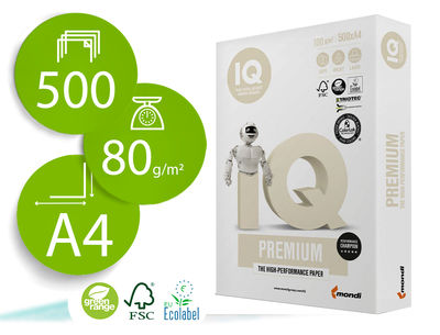 Papel fotocopiadora iq premium din A4 100 gramos paquete de 500 hojas