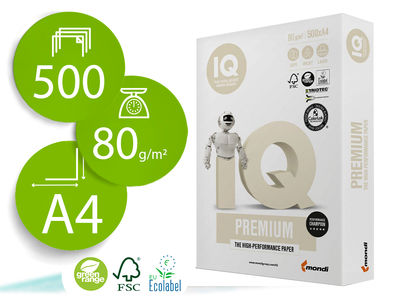 Papel fotocopiadora iq premium din A4 80 gramos paquete de 500 hojas