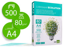 Papel fotocopiadora liderpapel ecolution din A4 80 gramos paquete de 500 hojas