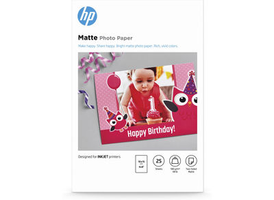 Papel fotográfico HP Matte, 180 g/m2, 10 x 15 cm (101 x 152 mm), 25 hojas