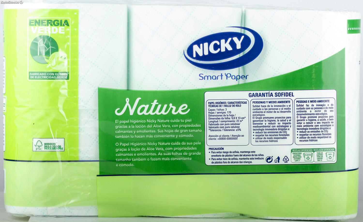 Papel higienico nicky 6 rollos 3 capas nature aloe vera c/7