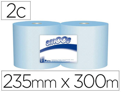 Papel secamanos industrial amoos 2 capas 235 mm x 300 mt color azul paquete de 2