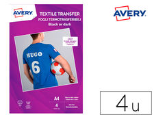 Papel transfer avery para camisetas algodon colores oscuros ink-jet din a4 pack
