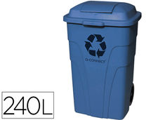 Papelera contenedor q-connect plastico con tapadera 240L color azul 1040X620X610