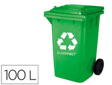 Papelera contenedor q-connect plastico verde para envases de vidrio 100L con