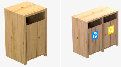 Papelera de madera rectangular triple - Foto 2