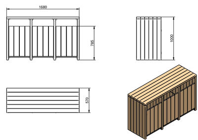 Papelera de madera rectangular triple - Foto 3