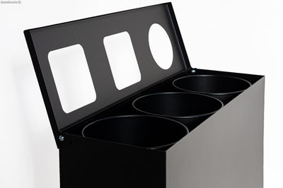 Papelera de reciclaje negra para 3 residuos (Amarillo / Marrón / Azul) - - Foto 4