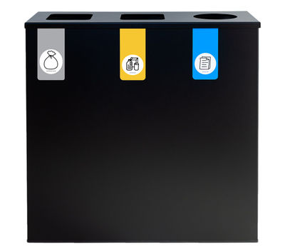 Papelera de reciclaje negra para 3 residuos (Gris / Amarillo / Azul) - Sistemas