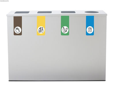 Papelera de reciclaje para 4 residuos. Color Blanco - Sistemas David