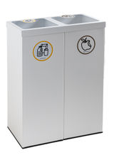 Papelera metálica blanca de reciclaje 2 residuos. Capacidad 88 litros (Amarillo