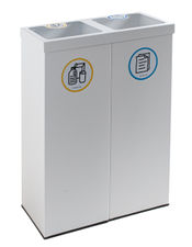 Papelera metálica blanca de reciclaje 2 residuos. Capacidad 88 litros (Amarillo