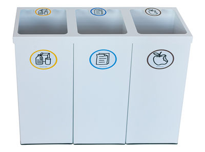 Papelera metálica blanca de reciclaje 3 residuos. Capacidad 132 litros (Amarillo - Foto 2