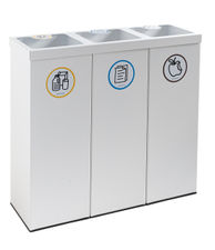 Papelera metálica blanca de reciclaje 3 residuos. Capacidad 132 litros (Amarillo